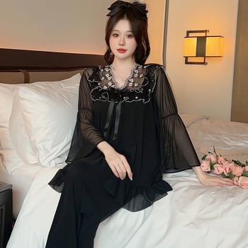 2024 Novi stil pidžame za žene dugih rukava s mrežicom na prsima, luksuzno lagano luksuzno crno-bijelo odijelo s ružičastim jastučićima za kućnu odjeću