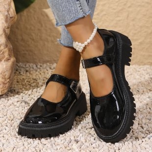 Pantofi Mary Jane cu talpă groasă, mărime plus, cu cap rotund și toc gros, primăvara 2025, noi, cu un singur personaj, cu piele mică, la modă, pantofi cu un singur strat, asortați