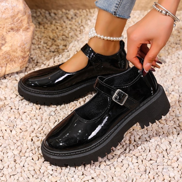 Pantofi Mary Jane cu talpă groasă, mărime plus, cu cap rotund și toc gros, primăvara 2025, noi, cu un singur personaj, cu piele mică, la modă, pantofi cu un singur strat, asortați