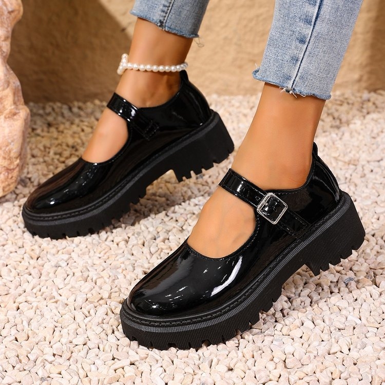 Pantofi Mary Jane cu talpă groasă, mărime plus, cu cap rotund și toc gros, primăvara 2025, noi, cu un singur personaj, cu piele mică, la modă, pantofi cu un singur strat, asortați