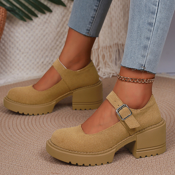 Prekogranične britanske cipele s debelim podom i srednjom petom, jednoslojne za proljeće 2025., nove vanjske mokasine s debelom petom i plitkom kopčom za žene