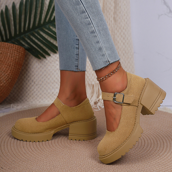 Διασυνοριακά βρετανικά παπούτσια με χοντρό πάτο και μεσαίο τακούνι, μονής στρώσης για την άνοιξη του 2025, νέα γυναικεία μοκασίνια εξωτερικού εμπορίου με χοντρό τακούνι και ρηχά αγκράφα