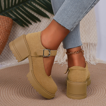 Διασυνοριακά βρετανικά παπούτσια με χοντρό πάτο και μεσαίο τακούνι, μονής στρώσης για την άνοιξη του 2025, νέα γυναικεία μοκασίνια εξωτερικού εμπορίου με χοντρό τακούνι και ρηχά αγκράφα