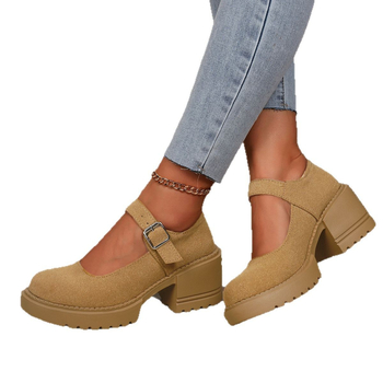 Διασυνοριακά βρετανικά παπούτσια με χοντρό πάτο και μεσαίο τακούνι, μονής στρώσης για την άνοιξη του 2025, νέα γυναικεία μοκασίνια εξωτερικού εμπορίου με χοντρό τακούνι και ρηχά αγκράφα