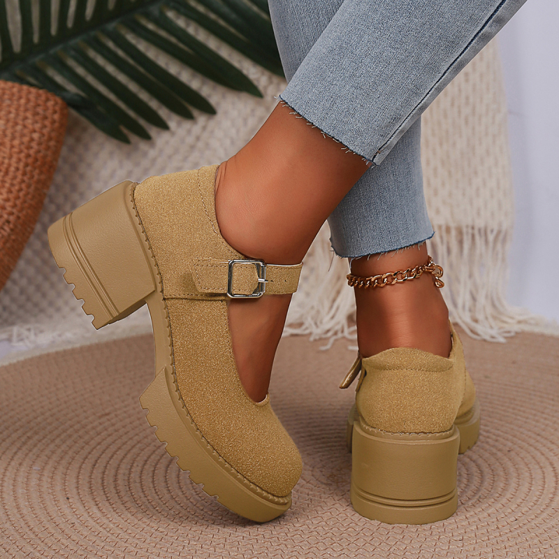 Prekogranične britanske cipele s debelim podom i srednjom petom, jednoslojne za proljeće 2025., nove vanjske mokasine s debelom petom i plitkom kopčom za žene