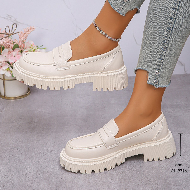 Britanske kožne cipele Proljeće i jesen 2025. Novi stil mokasinki, svestrane cipele s debelim potplatom, okrugli vrh, srednja peta, mali miris