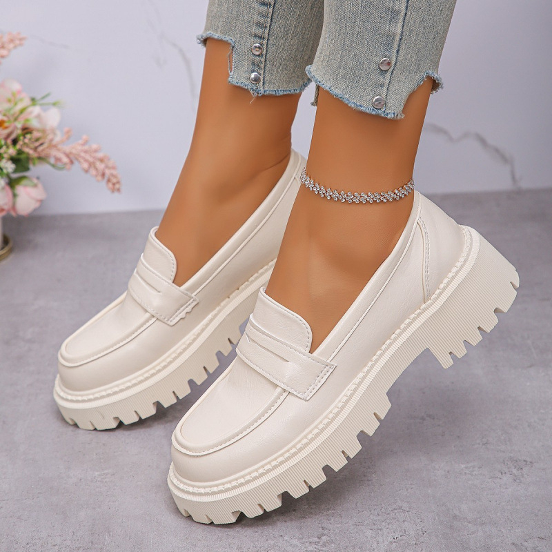 Britanske kožne cipele Proljeće i jesen 2025. Novi stil mokasinki, svestrane cipele s debelim potplatom, okrugli vrh, srednja peta, mali miris