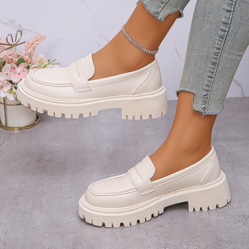 Britanske kožne cipele Proljeće i jesen 2025. Novi stil mokasinki, svestrane cipele s debelim potplatom, okrugli vrh, srednja peta, mali miris