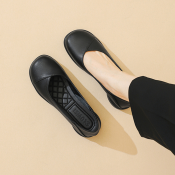 Juodi darbo batai moterims, ilgaamžiai, minkštu padu, apvalia galva, žemi kulniukai, storu padu, moteriški, žema burna, plokščiapadžiai, patogūs profesionalūs moteriški batai