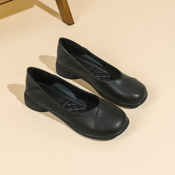 Juodi darbo batai moterims, ilgaamžiai, minkštu padu, apvalia galva, žemi kulniukai, storu padu, moteriški, žema burna, plokščiapadžiai, patogūs profesionalūs moteriški batai