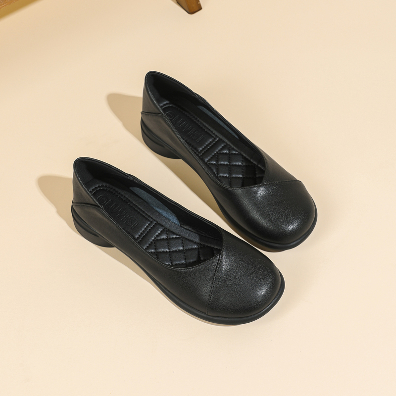 Juodi darbo batai moterims, ilgaamžiai, minkštu padu, apvalia galva, žemi kulniukai, storu padu, moteriški, žema burna, plokščiapadžiai, patogūs profesionalūs moteriški batai