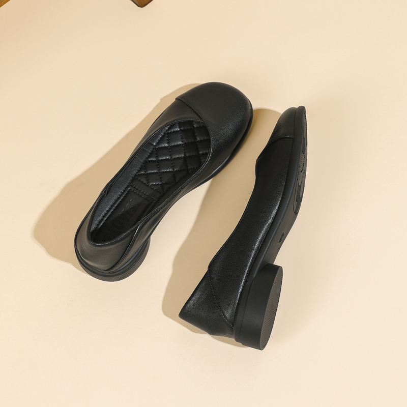 Juodi darbo batai moterims, ilgaamžiai, minkštu padu, apvalia galva, žemi kulniukai, storu padu, moteriški, žema burna, plokščiapadžiai, patogūs profesionalūs moteriški batai