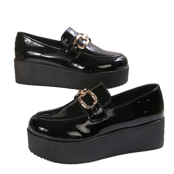 Pantofi sport cu vârf ascuțit din piele lucioasă pentru femei 2025 Pantofi sport versatile de primăvară pentru femei, pantofi cu platformă și talpă groasă, negri