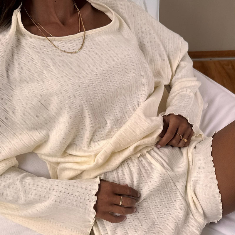 2025 Europski i američki žakard okrugli izrez prozračne pidžame od dva dijela, široki, mekani i udobni ženski kućni ljetni set