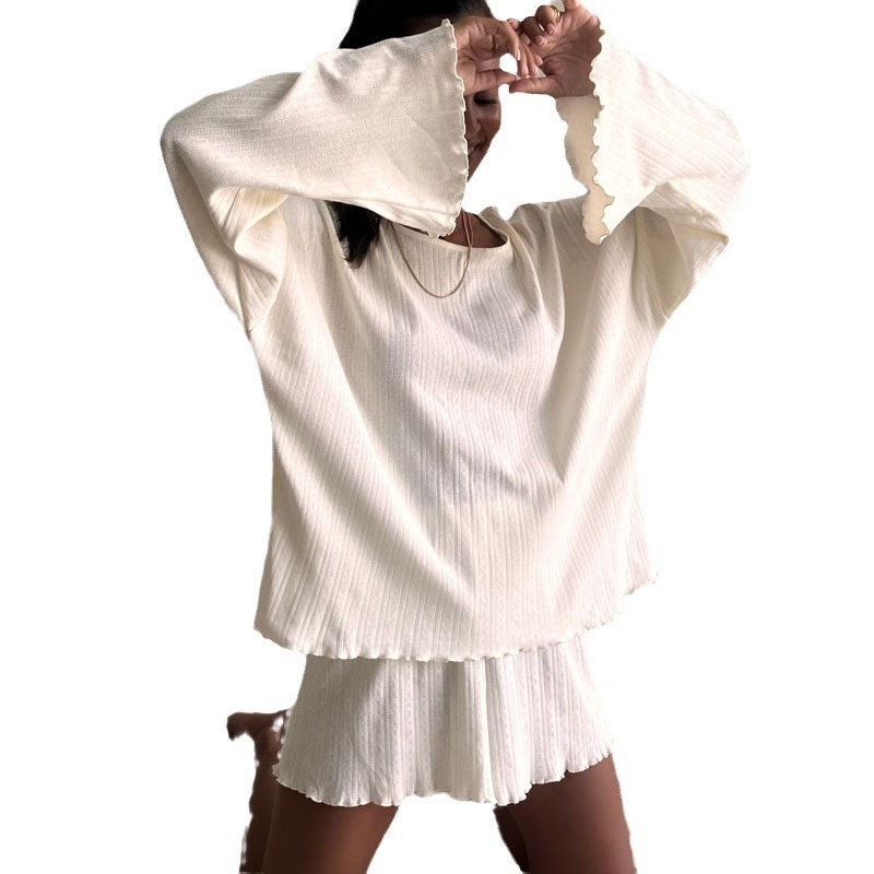 2025 Europski i američki žakard okrugli izrez prozračne pidžame od dva dijela, široki, mekani i udobni ženski kućni ljetni set