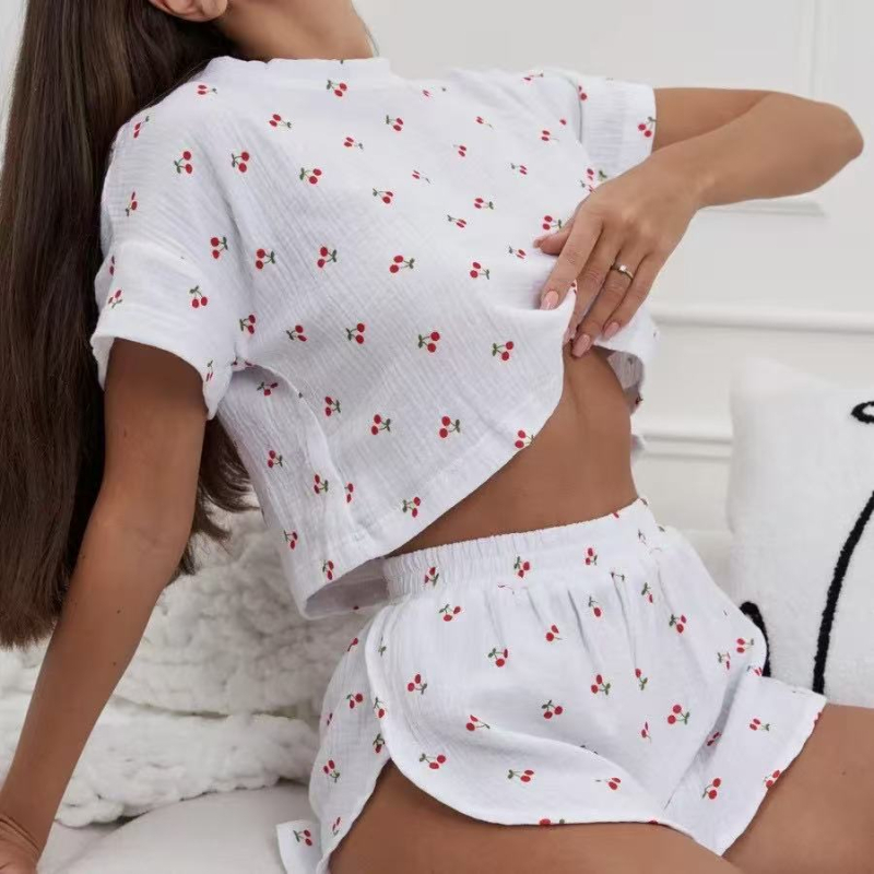 2025 Explosions, nove europske i američke pamučne kratke hlače s pamučnim printom, široke, mekane, ženske, boje trešnje