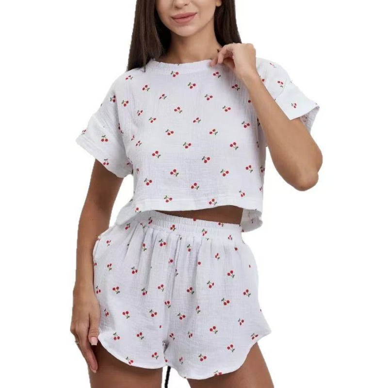 2025 Explosions, nove europske i američke pamučne kratke hlače s pamučnim printom, široke, mekane, ženske, boje trešnje