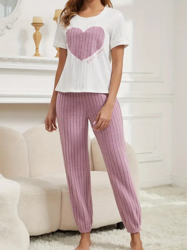 2024 Explozii Amazon transfrontaliere Haine de casă pentru femei Pantaloni cu imprimeu Love Costum casual cu volane Îmbrăcăminte exterioară