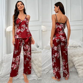 Διασυνοριακή Μέση Ανατολή Νέα μεταξωτή φούστα Casual Printed Sling Ρούχα για το σπίτι Πιτζάμες από μετάξι Ice Two Piece Suit