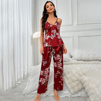 Διασυνοριακή Μέση Ανατολή Νέα μεταξωτή φούστα Casual Printed Sling Ρούχα για το σπίτι Πιτζάμες από μετάξι Ice Two Piece Suit