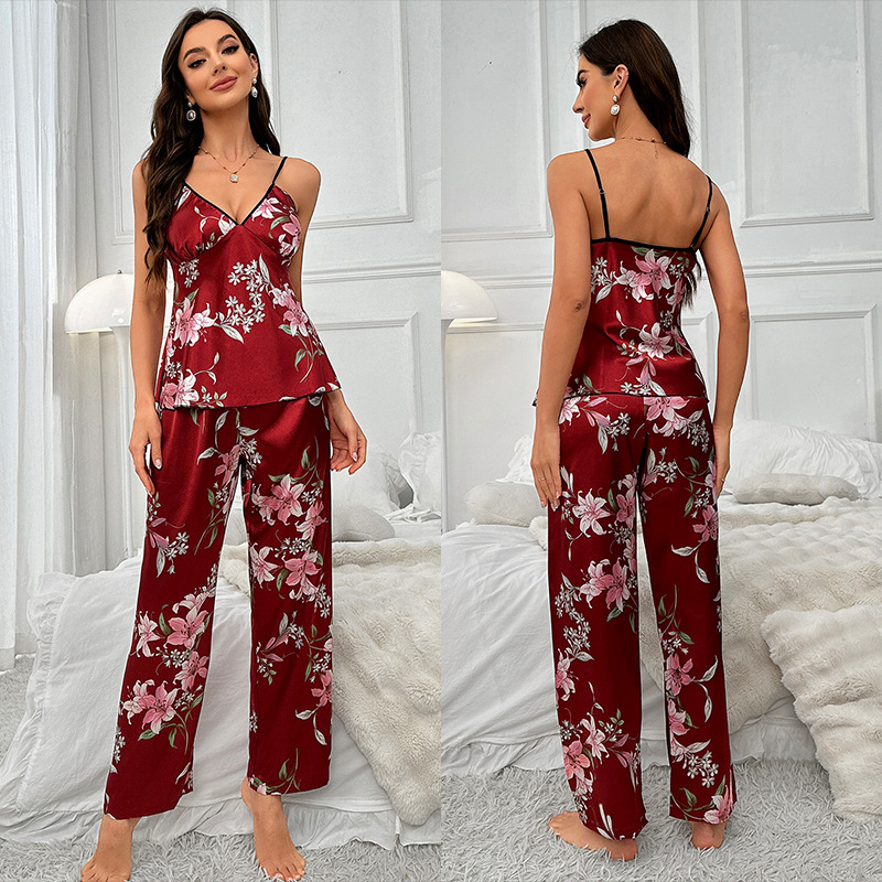 Transfrontaliere Orientul Mijlociu Nou Mătase Sling Casual Imprimat Sling Fustă Acasă Haine Ice Silk Pijamale Costum din două piese