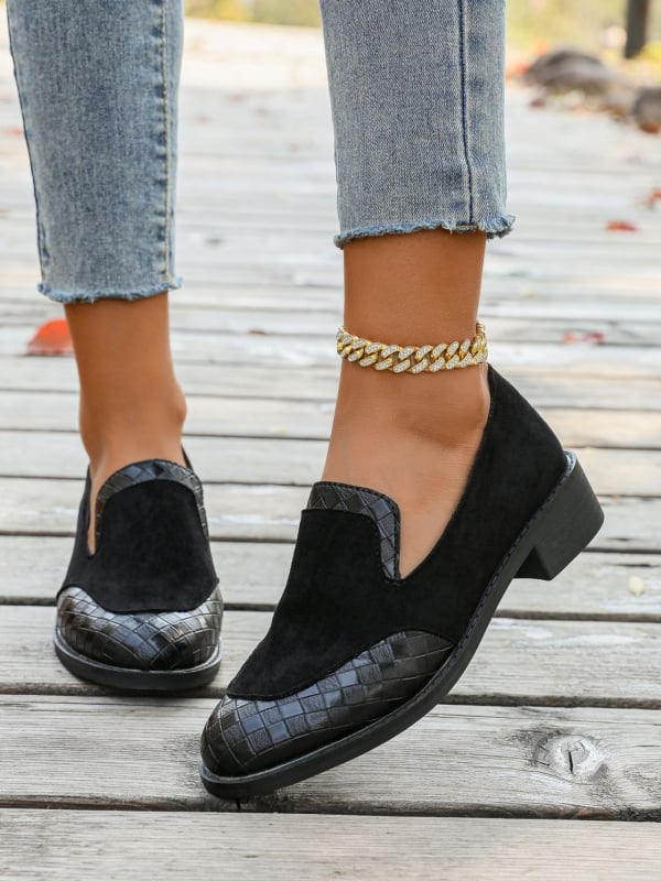 Pantofi retro lucrați manual pentru femei, cu toc gros, vârf rotund, vară 2025, export transfrontalier, mărime mare, mocasini din piele întoarsă, cu talpă joasă, en-gros