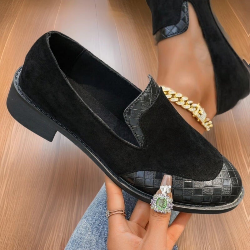 Pantofi retro lucrați manual pentru femei, cu toc gros, vârf rotund, vară 2025, export transfrontalier, mărime mare, mocasini din piele întoarsă, cu talpă joasă, en-gros