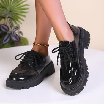 Pantofi de damă cu toc mediu și talpă groasă, cu toc gros, de primăvară și toc, mici, din piele, stil britanic, comerț exterior, mărime mare, cu vârf rotund și dantelă, 2025