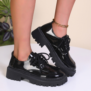 Pantofi de damă cu toc mediu și talpă groasă, cu toc gros, de primăvară și toc, mici, din piele, stil britanic, comerț exterior, mărime mare, cu vârf rotund și dantelă, 2025