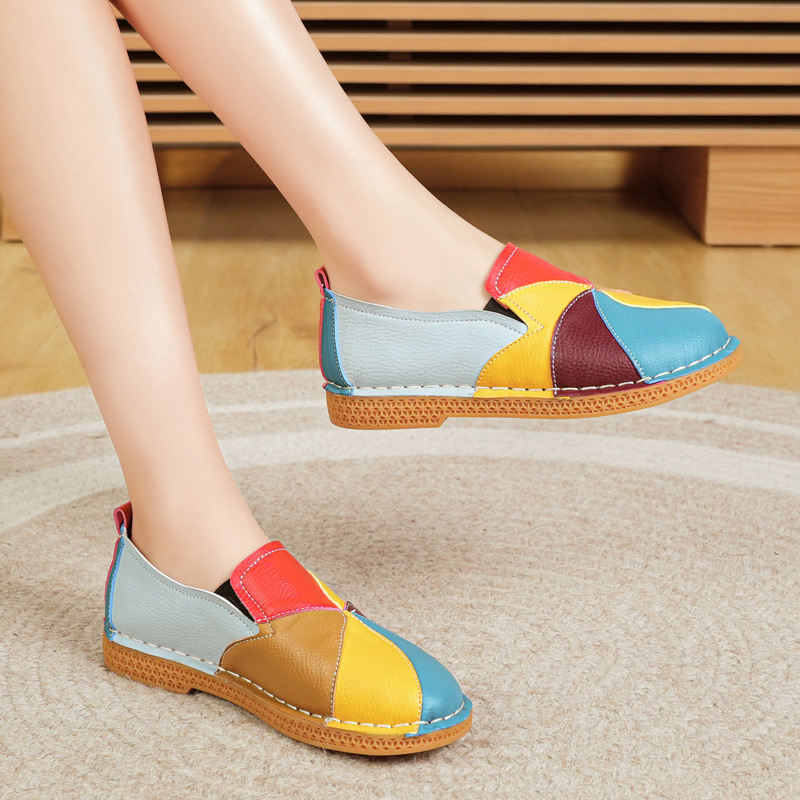 Vanjska trgovina Proljetne i jesenske etničke stilske ručne izrade Jednoslojne cipele u boji Ženske cipele s ravnom petom Ležerne jednoslojne cipele s mekim potplatom i mekom površinom za majku