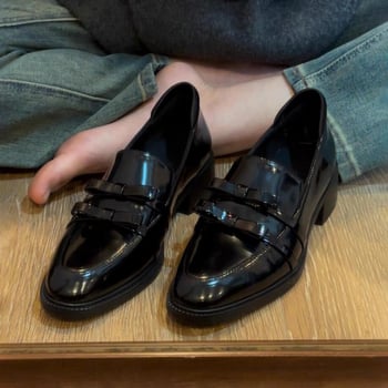 Ženske mokasine od prave kože u britanskom stilu, natikače za putovanje na posao, male kožne cipele s francuskom mašnom i debelom petom, prozračne i udobne