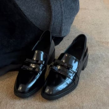 Ženske mokasine od prave kože u britanskom stilu, natikače za putovanje na posao, male kožne cipele s francuskom mašnom i debelom petom, prozračne i udobne