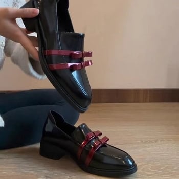 Ženske mokasine od prave kože u britanskom stilu, natikače za putovanje na posao, male kožne cipele s francuskom mašnom i debelom petom, prozračne i udobne