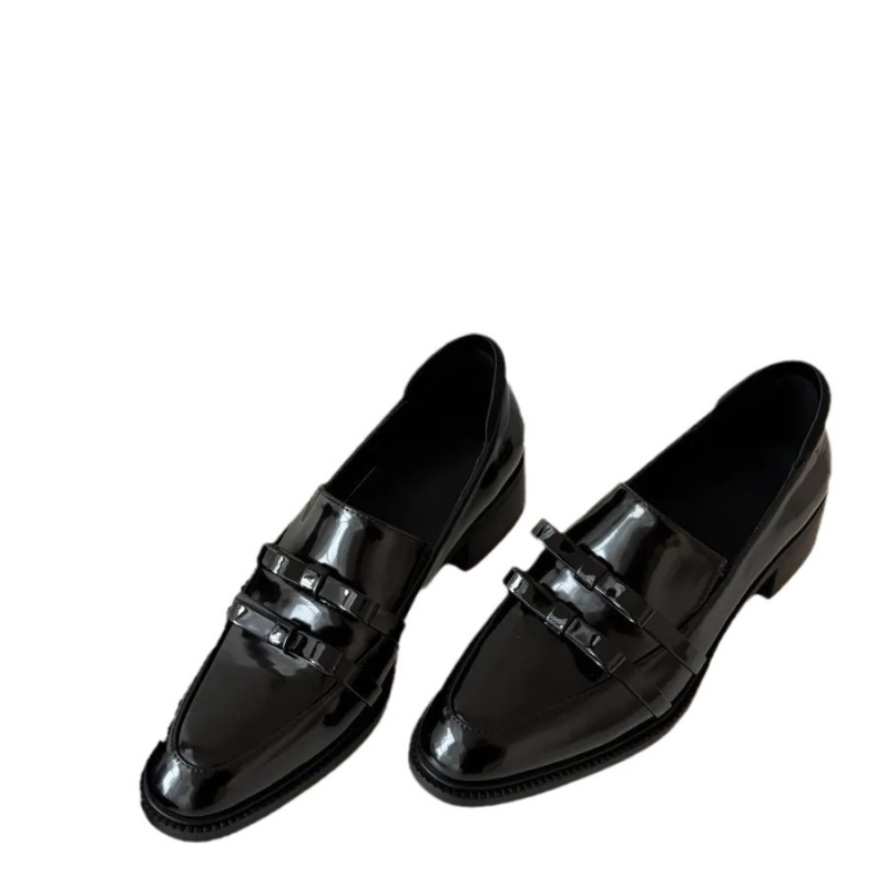 Ženske mokasine od prave kože u britanskom stilu, natikače za putovanje na posao, male kožne cipele s francuskom mašnom i debelom petom, prozračne i udobne