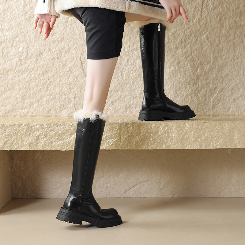 Cizme lungi din bumbac, căptușite cu fleece, pentru femei, cizme de zăpadă din lână, cu toc gros, calde și îngroșate