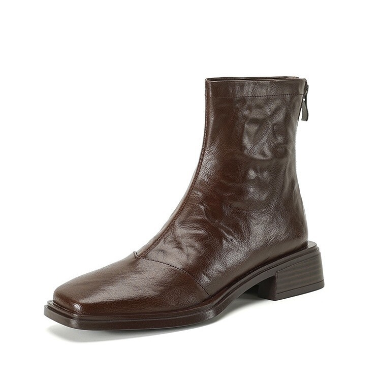 Doamnă elegantă de 3,5 cm! ~ Piele de oaie spălată cu straturi de piele ~ Cizme Martin noi la modă, cu toc gros și fermoar pătrat, pentru slăbire