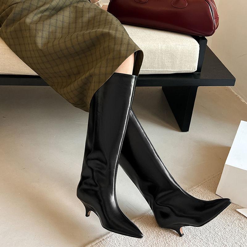 2024 Novi stil, čizme do koljena, ženske, moderne elegantne, špicaste, tanke pete, univerzalne visoke čizme, modne čizme s visokom petom