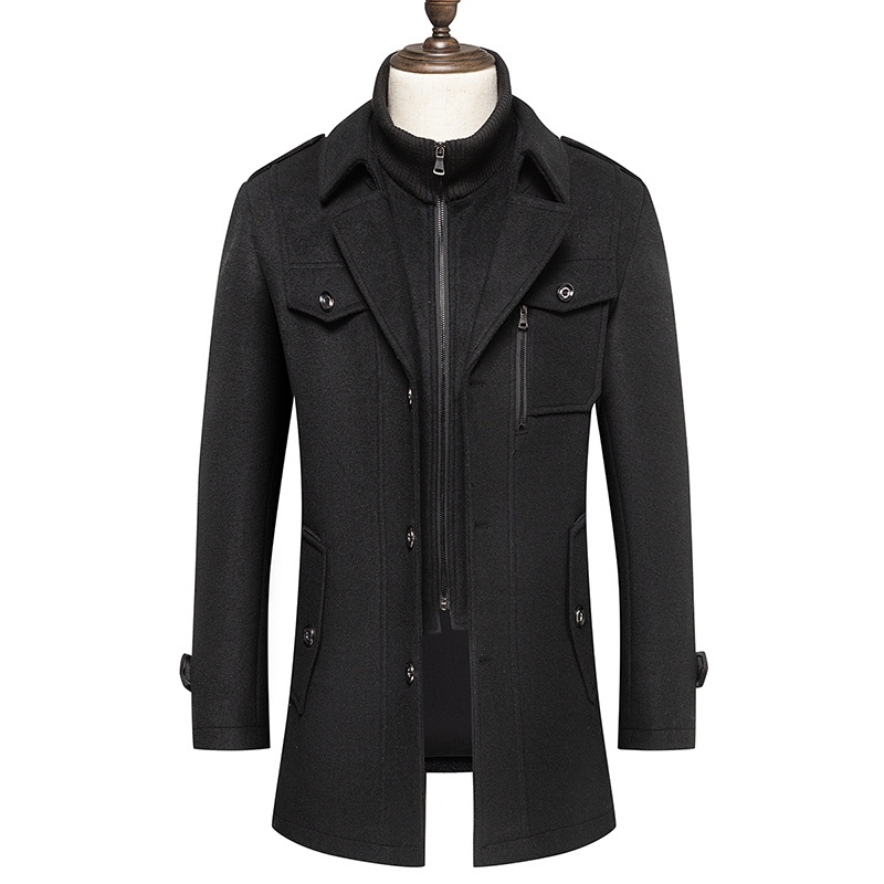 Rudens ir žiemos vilnonis nuimamas Luo Wen apykaklės vyriškas dalykinis šiltas ir madingas vilnonis paltas