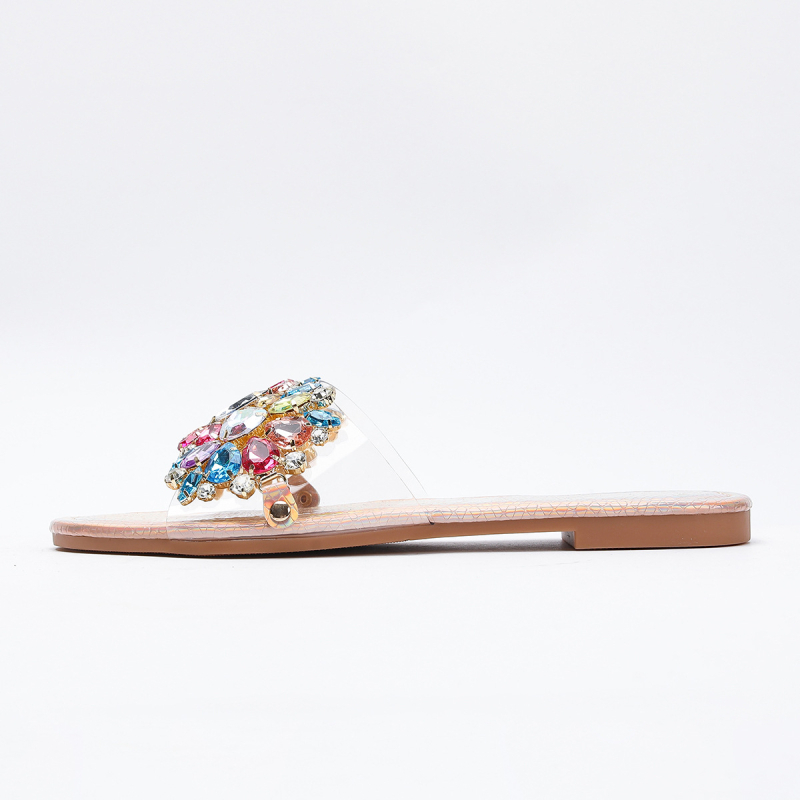 Prekogranične vanjske trgovine, ženske papuče s dijamantima i dragim kamenjem od ružičastog zlata, luksuzni privjesak, okrugli vrh, ravno dno, udobne, neklizajuće ženske papuče