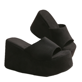 Europske i američke izvozne papuče s debelim potplatom i klinastom petom za žene, prekogranične sandale za plažu s visokom petom od čiste tkanine
