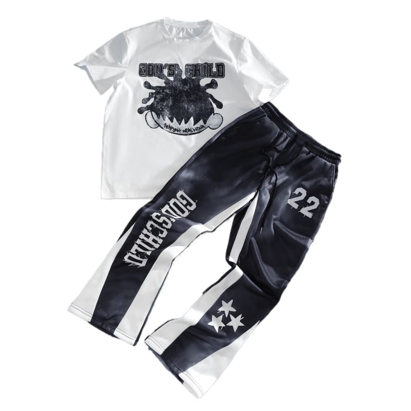 Plus Size Comerț Exterior Transfrontalier Îmbrăcăminte pentru bărbați Dimensiune Americană Imprimat Tricou cu mânecă scurtă Bărbați Casual Bărbați Guler Rotund Tricou Scurt Pantaloni Set