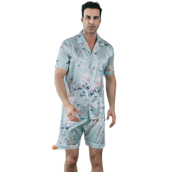 Tarpvalstybiniai „Amazon Direct“ pižamos vyriški vasariniai trumpomis rankovėmis šortai, kostiumas „Ice Silk“, vyriški pavasario ir rudens ploni vasariniai namų drabužiai