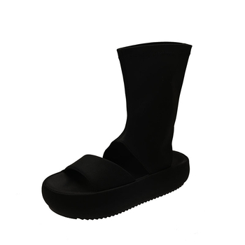 Sandale subțiri elastice cu talpă groasă pentru femei 2025 vara nouă stil coreean, sandale romane cu vârf deschis, acoperite cu pânză, respirabile, acoperite cu goluri, pentru femei