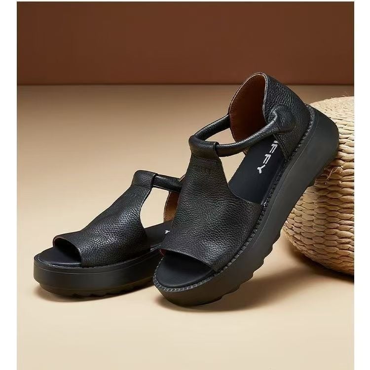 Sandale din piele moale pentru femei 2025 vară stil nou sandale cu velcro cu vârful deschis talpă moale sandale romane versatile la modă