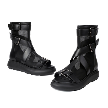 Νέα καλοκαιρινά γυναικεία παπούτσια, σανδάλια με χοντρή σόλα σε ρωμαϊκό στιλ, γυναικεία σανδάλια με αγκράφα και χοντρό τακούνι, από γνήσιο δέρμα, μοντέρνα και ευέλικτα