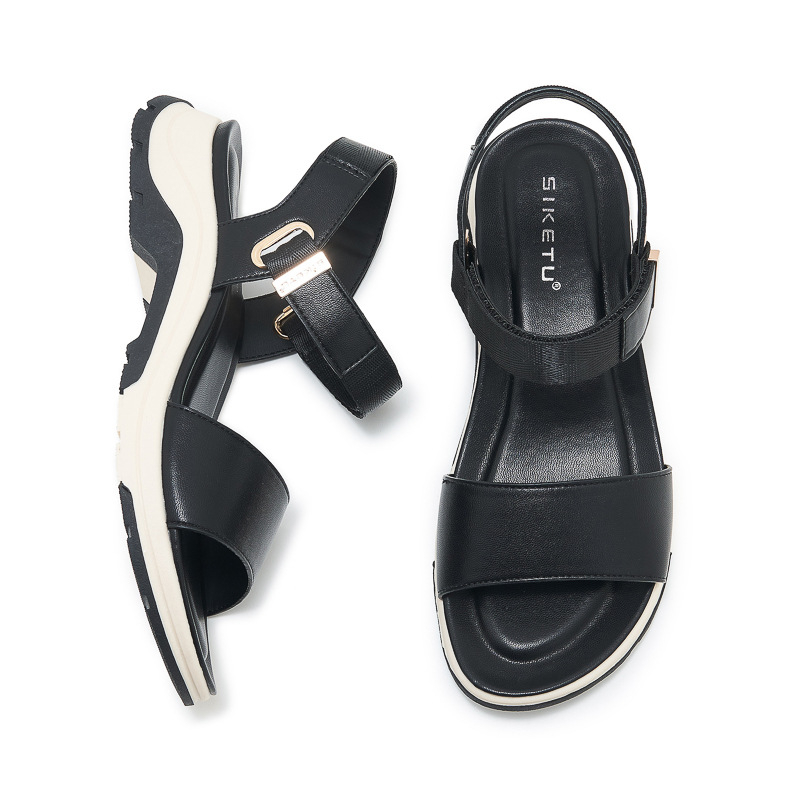 Y702-1 Nove sandale iz 2025., ujednačene boje, ležerne sportske, udobne, s debelim potplatom, čičak, za veće žene