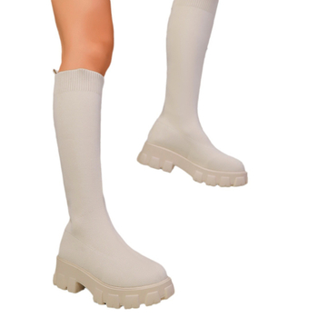 Γυναικείες μπότες με πλεκτές κάλτσες, ψηλόμεσες, φθινοπωρινές μπότες 2024, λεπτές, αναπνεύσιμες, χοντρές, με φαρδιά σόλα, που αυξάνουν το ύψος, για μεγάλα μεγέθη, με ελαστικές μπότες από ύφασμα μύγας.