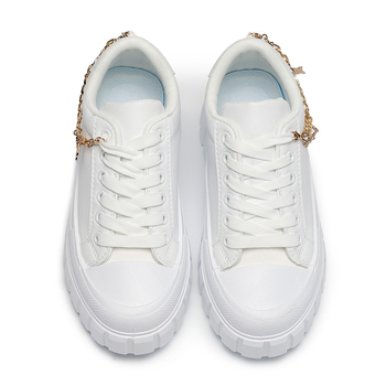 Pliusinio dydžio moteriški bateliai žemu viršutiniu storu padu, ūgį didinantys sportiniai laisvalaikio bateliai, auksiniai, drugelio formos užtrauktuku, metaliniai, dekoratyviniai balti bateliai