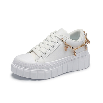 Pliusinio dydžio moteriški bateliai žemu viršutiniu storu padu, ūgį didinantys sportiniai laisvalaikio bateliai, auksiniai, drugelio formos užtrauktuku, metaliniai, dekoratyviniai balti bateliai