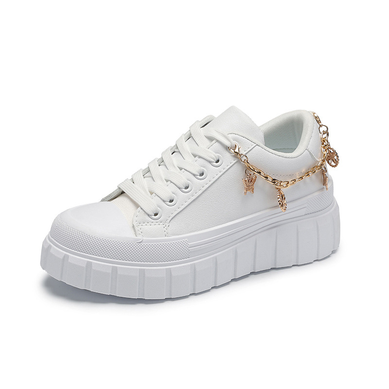 Pliusinio dydžio moteriški bateliai žemu viršutiniu storu padu, ūgį didinantys sportiniai laisvalaikio bateliai, auksiniai, drugelio formos užtrauktuku, metaliniai, dekoratyviniai balti bateliai